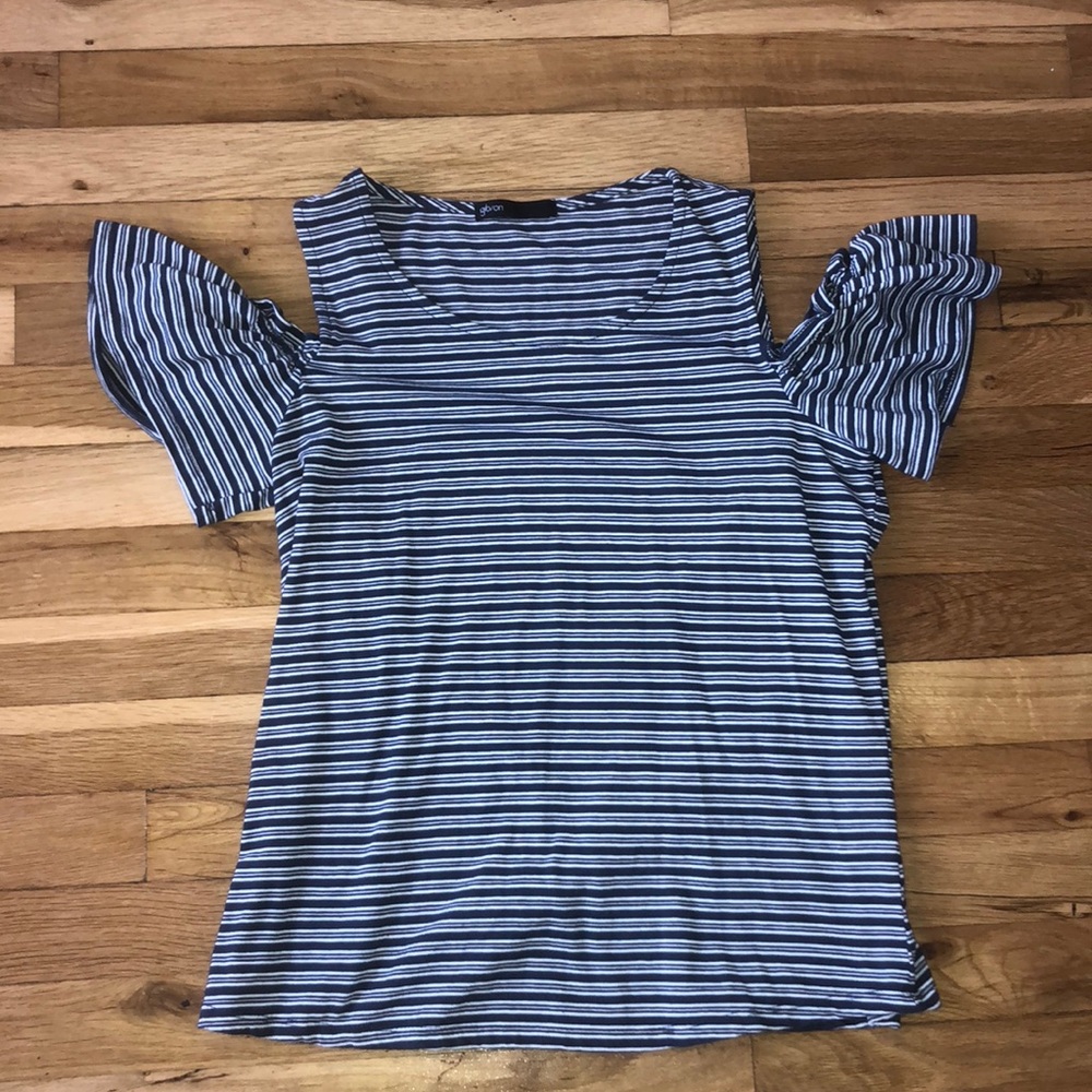 Striped open shoulder Top